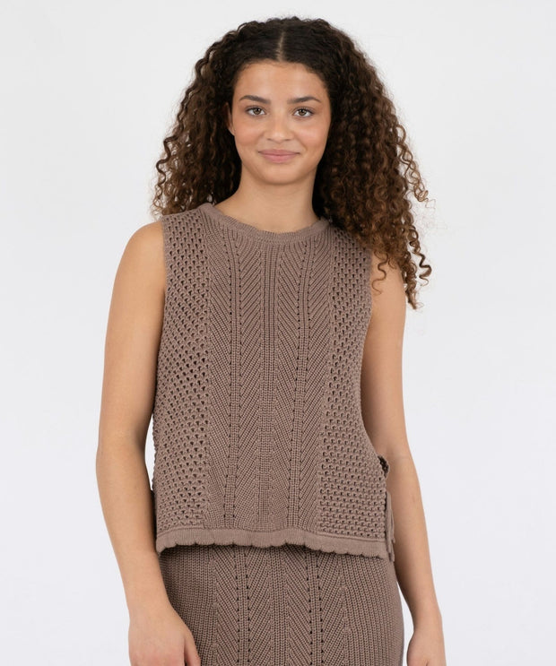 Aritza Crochet Knit Top - Dusty Brown - Neo Noir