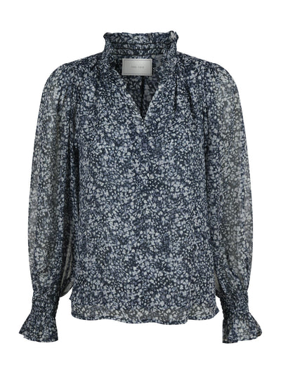 Leia Flower Graphic Blouse - Navy - Neo Noir