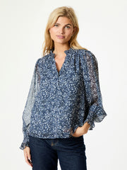 Leia Flower Graphic Blouse - Navy - Neo Noir