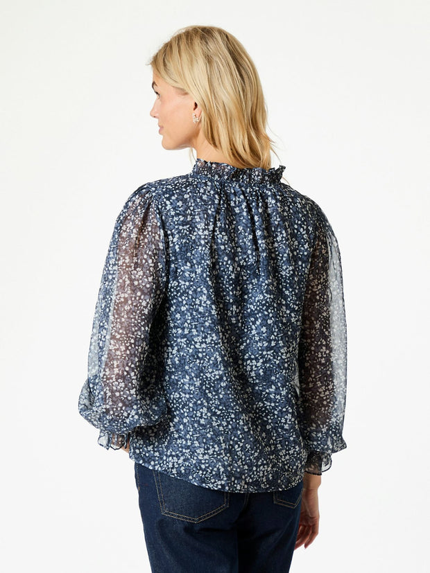 Leia Flower Graphic Blouse - Navy - Neo Noir