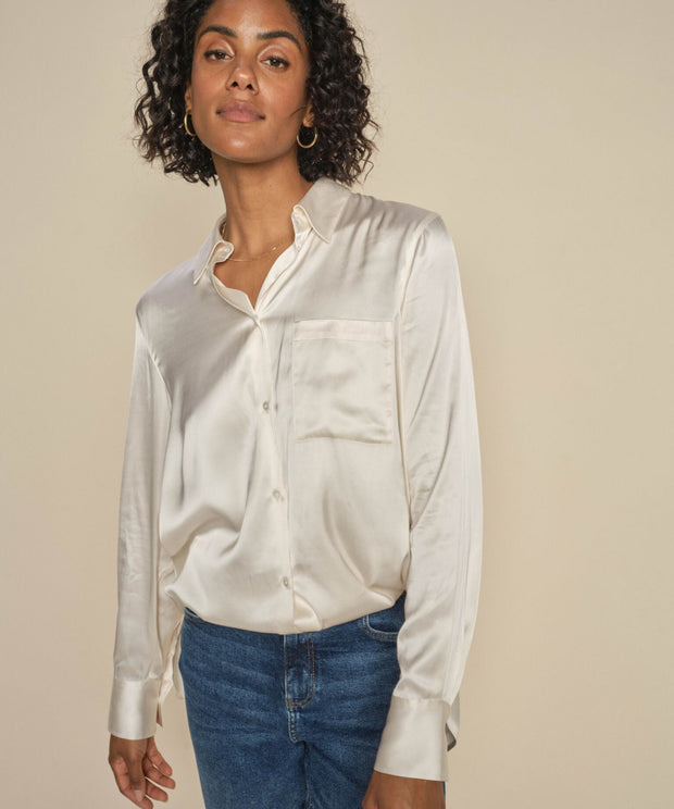 MMLinda Satin Shirt - Skjorte - Ecru - Mos Mosh