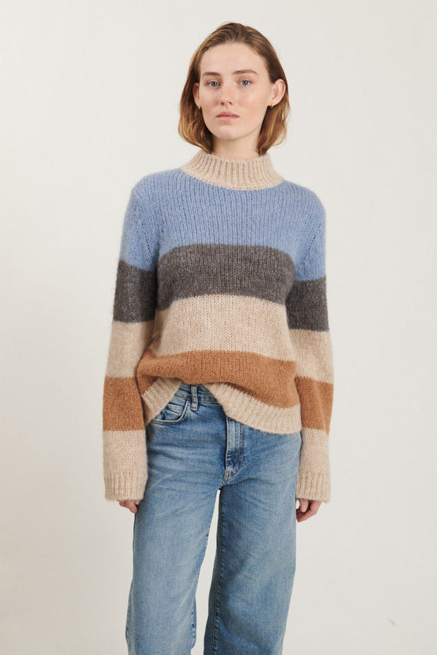 Caterina Sweater - Asleigh Blue/Dark Grey Melange/Tobacco Brown - Basic Apparel