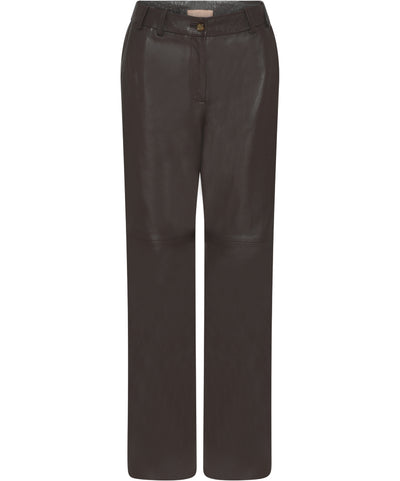 Dida - Straight Leg Pants - Leather - Chocolate - Gustav