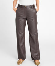 Dida - Straight Leg Pants - Leather - Chocolate - Gustav