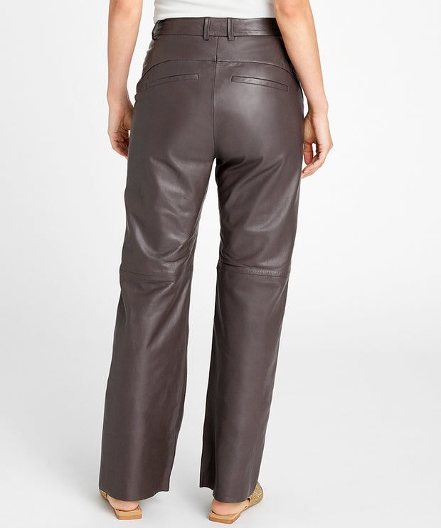 Dida - Straight Leg Pants - Leather - Chocolate - Gustav