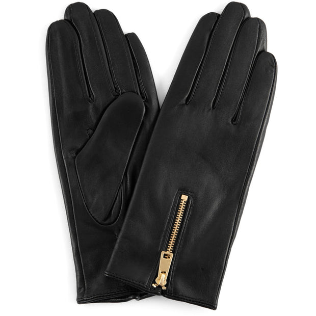 Gloves - Skind Handsker - Sort/Guld Lynlås - Depeche