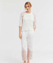 Myra - Knit with Lace Sleeves - White - Gustav
