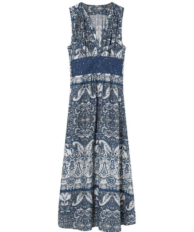 Róza - Long Dress - Denim Print - Gustav