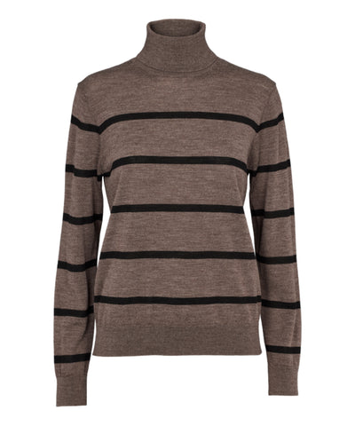 Vera Roll Neck Stripe - Brown Melange/Black - Basic Apparel