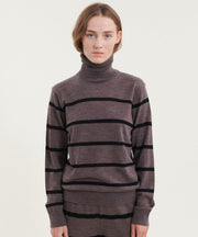 Vera Roll Neck Stripe - Brown Melange/Black - Basic Apparel