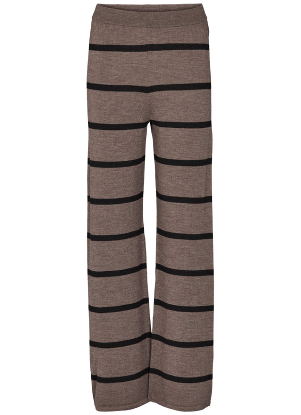 Vera Wide Pant Stripe - Brown Melange/Black - Basic Apparel