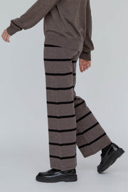 Vera Wide Pant Stripe - Brown Melange/Black - Basic Apparel