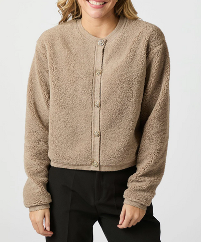 Limo Fluffy Knit Cardigan - Dark Sand - Neo Noir