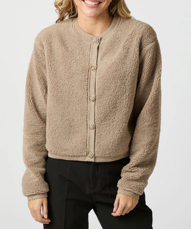 Limo Fluffy Knit Cardigan - Dark Sand - Neo Noir
