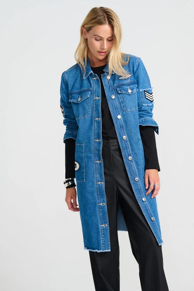Foxy Denim Long Jacket - Denim Blue - Costa Mani