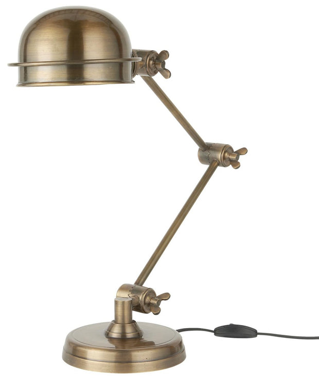 Bordlampe - Metal med Rund Skærm - Vippearm - Antik Messing - Ib Laursen