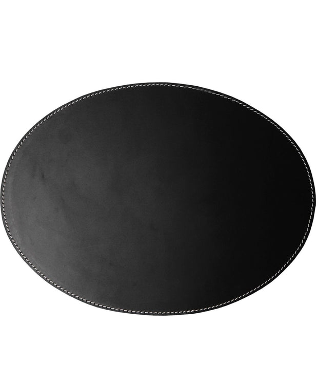 Placemat - Leather oval - Sort med hvid Stikning - Ørskov